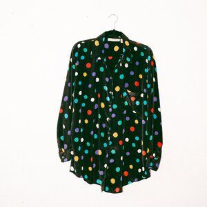 Vintage 90s Venezia Black Multicolor Polka Dot Button-Down Top – Size 14/16